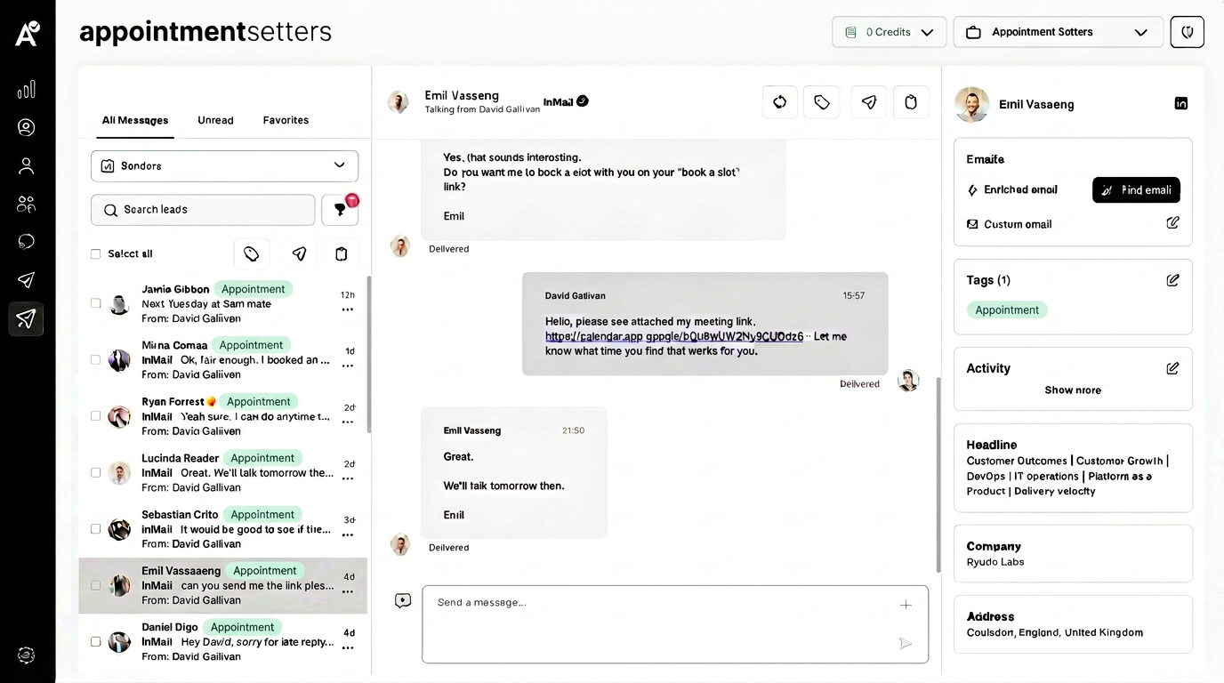 Appointment Setters dashboard showing booked appointments